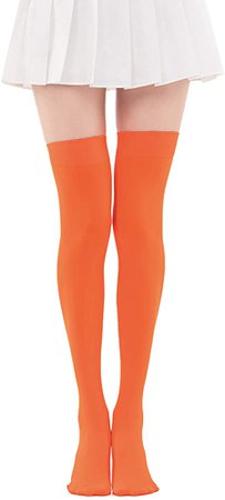 Women's Over Knee High Socks Tube Dresses Solid Long Thigh High Stockings Opaque Costume Party Cosplay Socks(Orange) at Amazon Women’s Clothing store