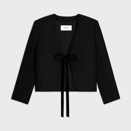 CHELSEA CARDIGAN WITH BOW IN FLANNEL CASHMERE - BLACK | CELINE
