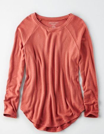 AE Soft & Sexy Plush Classic Crew Neck, Rust | American Eagle Outfitters