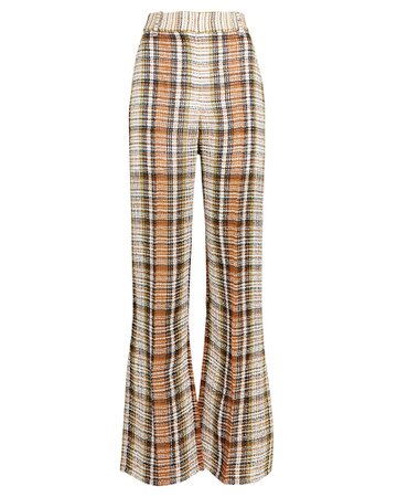 Victoria Beckham Checkered Split Hem Linen Trousers | INTERMIX®