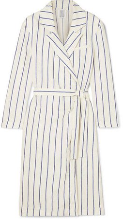 Striped Linen Wrap Dress - White