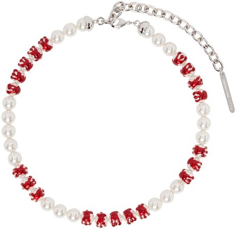 SSENSE Exclusive White & Red YVMIN Edition Blood Pearl Necklace by Shushu/Tong on Sale