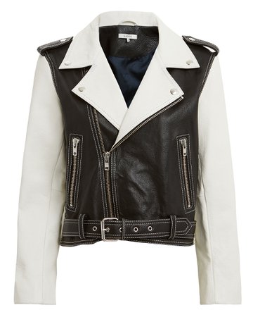 Heavy Leather Black And White Combo Jacket