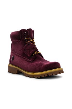 OFF-WHITE Timberland Velvet Hiking Boots in Bordeaux | FWRD
