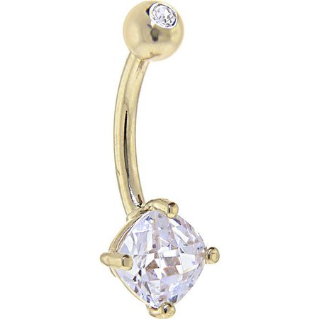 Solid 14KT Yellow Gold 5mm Cubic Zirconia SQUARE Belly Ring – BodyCandy