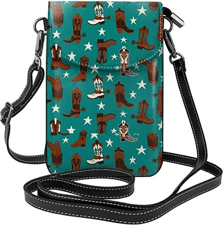 Cellphone Crossbody Purse For Women & Girls - Lightweight Phone Case Bag Wallet (Beautiful Colourful Cotton Teal Cowboy Boots pattern): Handbags: Amazon.com