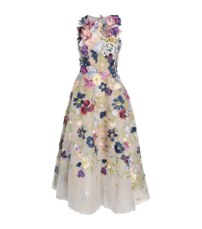 MARCHESA Floral Midi Dress