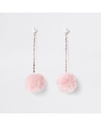River Island Synthetic Pearl Pom Pom Drop Stud Earrings in Pink - Lyst