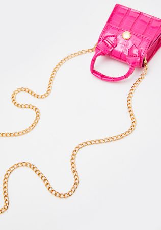 Pink Crocodile Skin Mini Crossbody Handbag Purse | Dolls Kill