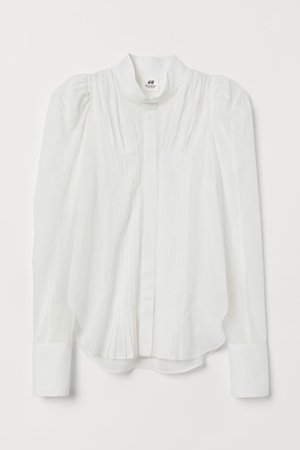 Puff-sleeved cotton blouse - White - Ladies | H&M