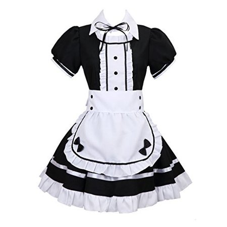 Black French-Japanese Gothic Lolita Kawaii Maid Dress
