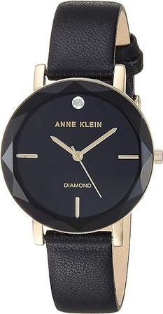 Amazon.com: Anne Klein Women's Genuine Diamond Dial Gold-Tone and Black Leather Strap Watch : Clothing, Shoes & Jewelry