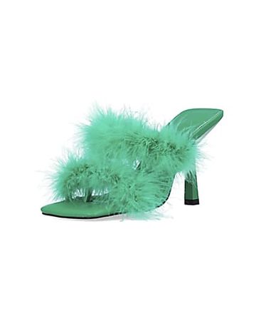 Green feather heeled mules | River Island