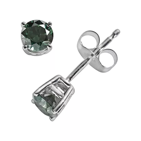 10k White Gold 1/2-ct. T.W. Green Round-Cut Diamond Solitaire Stud Earrings