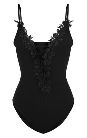 Black Crochet Lace Detail Bodysuit | PrettyLittleThing