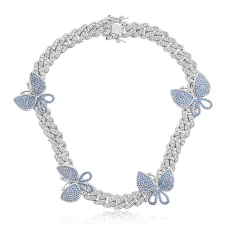 butterfly diamond silver chain necklace