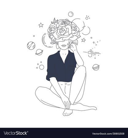 Minimal line drawing woman flower images Vector Image