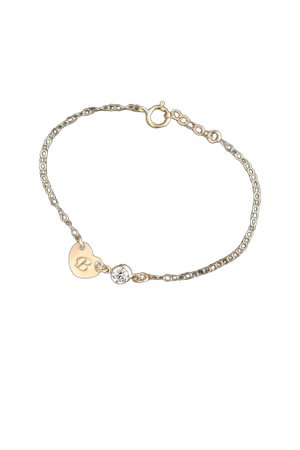 B Child bracelet, Little girl bracelet, 14k gold filled tiny stamped initial heart tag & cubic zirconia diamond, personalized monogram, letter