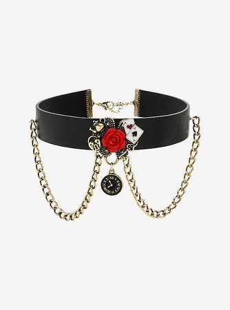 Alice In Wonderland Rose Close Chain Faux Leather Choker