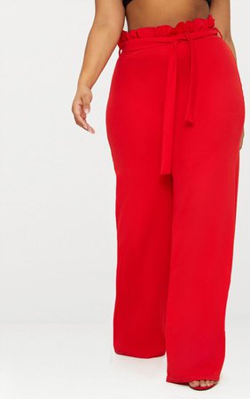 Plus Red Wide Leg Pants | Plus Size | PrettyLittleThing USA