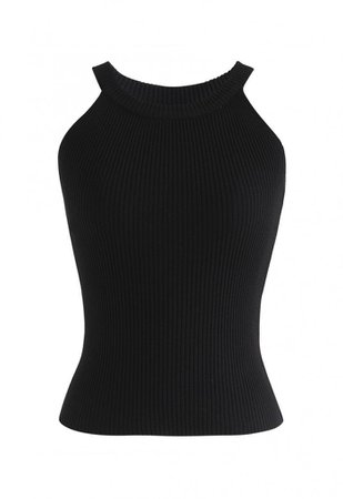 Fitted Ribbed Knit Halter Tank Top in Black - NEW ARRIVALS - Retro, Indie and Unique Fashion