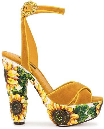 sunflower print platform sandals