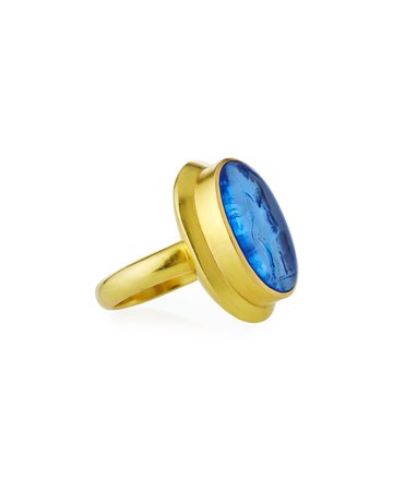 Elizabeth Locke 19k Blue Venetian Glass Intaglio Ring