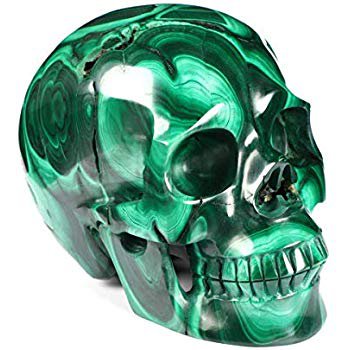 Skullis 3.0-5.3” Malachite Crystal Skull, Hand Carved Gemstone Fine Art Sculpture, Reiki Healing Stone Statue.: Home & Kitchen