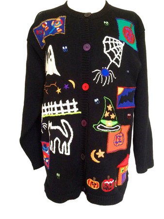 Halloween Buttoned Embroidered Appliquéd Cardigan Ugly Sweater | Etsy
