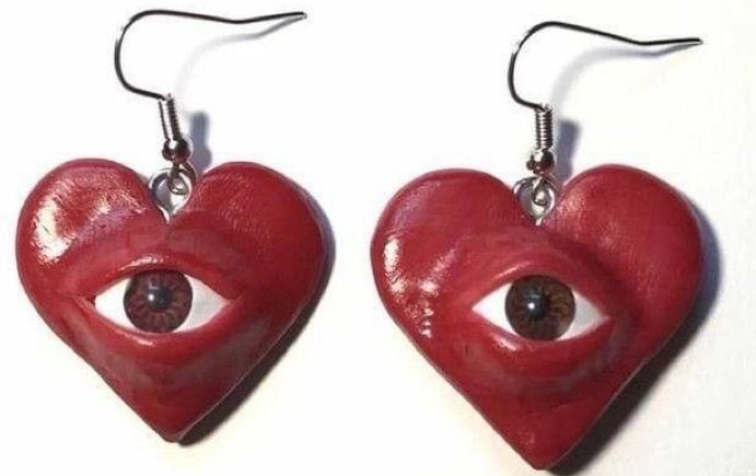 clay heart eye earrings