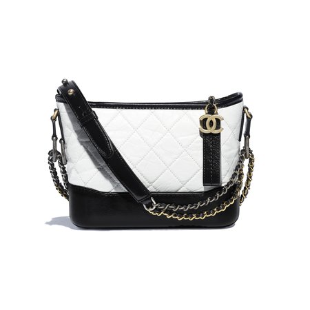Chanel, chanel's gabrielle small hobo bag Aged Calfskin, Smooth Calfskin, Gold-Tone, Silver-Tone & Ruthenium-Finish Metal White & Black