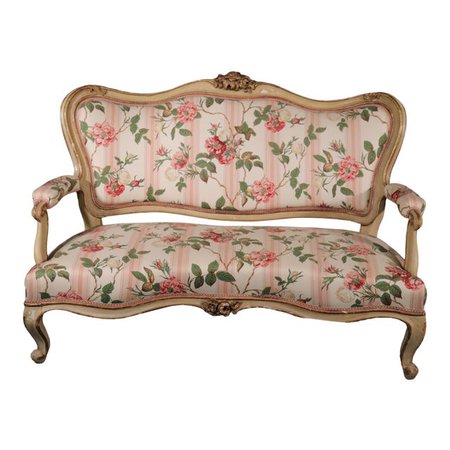 Painted Floral French Rococo Carved Settee Canape Sofa, Circa 1890s | Chairish