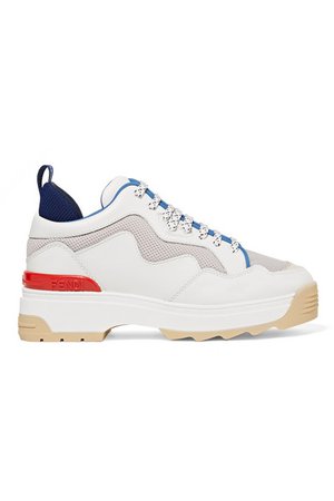 Fendi | T-Rex mesh and rubber-trimmed leather sneakers | NET-A-PORTER.COM