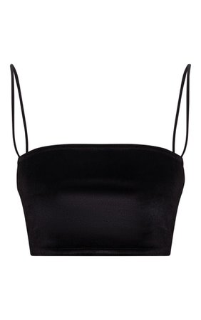 PrettyLittleThing Black Velvet Strappy Crop Top at £8 | love the brands