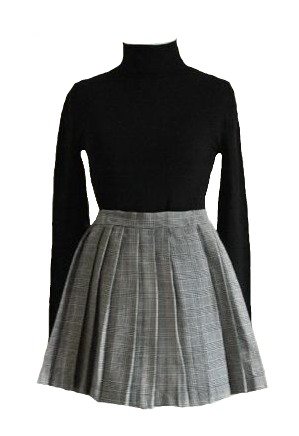 black turtleneck gray skirt outfit png