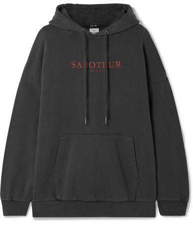 Saboteur Printed Oversized Cotton-terry Hoodie - Charcoal