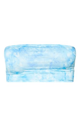 Baby Blue Tie Dye Printed Slinky Bandeau | Co-Ords | PrettyLittleThing