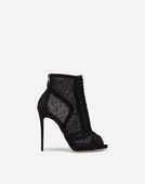 Women's Boots and Booties | Dolce&Gabbana - PEEP TOE ANKLE BOOTS IN SUEDE AND TULLE