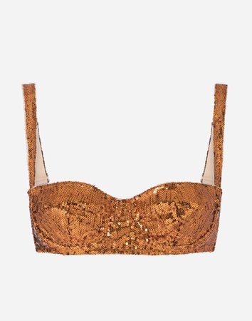 Women's Underwear in Orange | Sequined balcony bra | Dolce&Gabbana