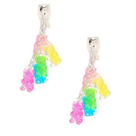1" Rainbow Gummy Bear Clip On Drop Earrings | Claire's US