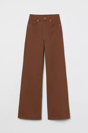 Wide twill trousers - Brown - Ladies | H&M IE