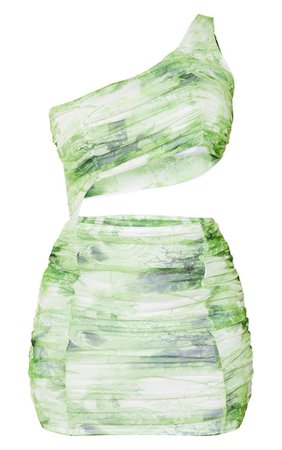 Lime Oriental Ruched One Shoulder Cut Out Dres | PrettyLittleThing USA