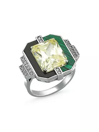 Shop Melis Goral Luna Luce 18K White Gold, Diamond, Yellow Topaz & Malachite Ring | Saks Fifth Avenue