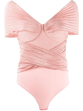 Pink Elisabetta Franchi Pleated Shimmer Bodysuit | Farfetch.com