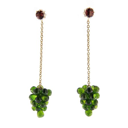 Jona Chrome Diopside Cluster Pink Tourmaline Gold Pendant Earrings For Sale at 1stDibs