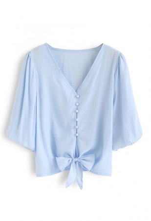 Sweet and Sound Bowknot Crop Top in Sky Blue - NEW ARRIVALS - Retro, Indie and Unique Fashion