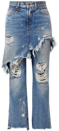 Double Classic Distressed Mid-rise Straight-leg Jeans - Mid denim