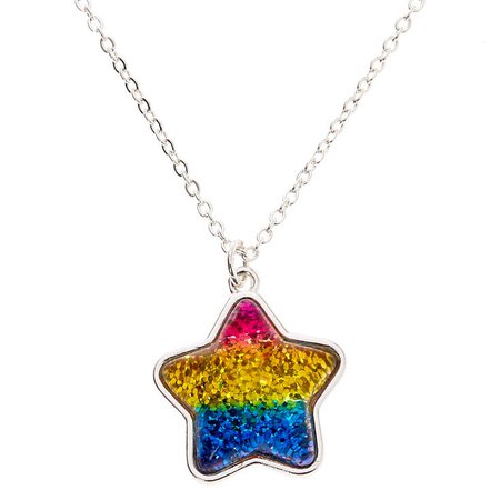 Silver Rainbow Glitter Star Pendant Necklace | Claire's US