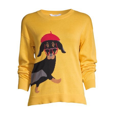 Time and Tru - Time and Tru Women's Dachshund Sweater - Walmart.com yellow