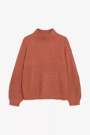 Vertical knit sweater - Orange - Jumpers - Monki